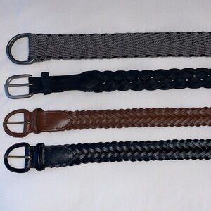 3 Leather Braided Belts sizes 38-40, 1 Polyester Woven Belt size 46 - NWOT